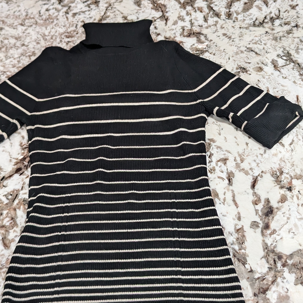 Black and White Striped Turtleneck Sweater
